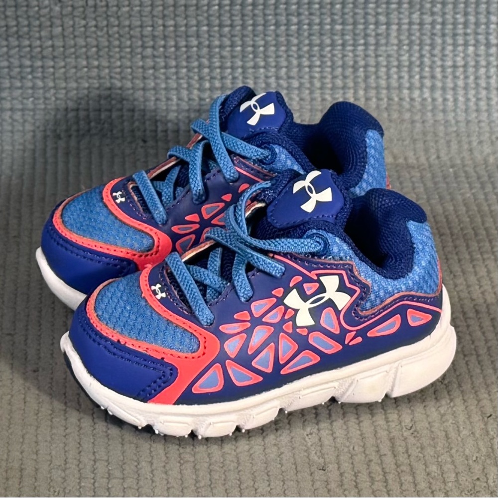 Under Armour Blue and Coral Little Kids Athletic Sneakers